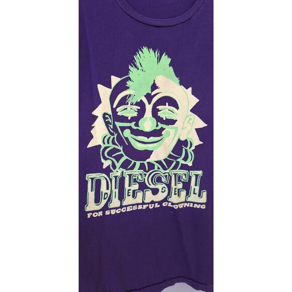 Vintage Diesel Mohawk Clown T Shirt Purple Neon Green 100% Cotton XL Halloween - Picture 3 of 9